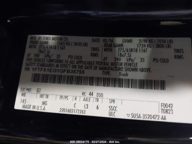 Ford F-150 Xlt 2016 1FTFX1EG1GFB35755 Image 9