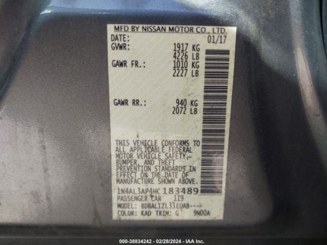 1N4AL3AP4HC183489 Nissan Altima 2.5 Sv