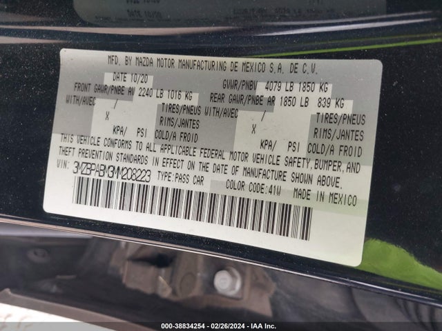 3MZBPABM3MM208223 Mazda Mazda3 Select