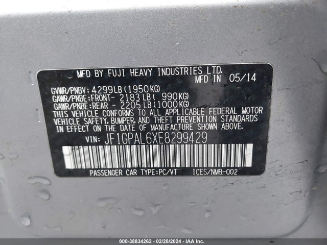 JF1GPAL6XE8299429 Subaru Impreza 2.0i Sport Premium
