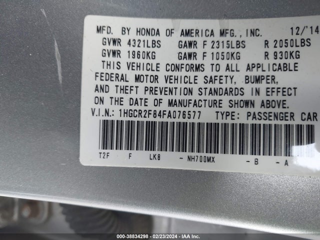 Honda Accord Ex-l 2015 1HGCR2F84FA076577 Image 9