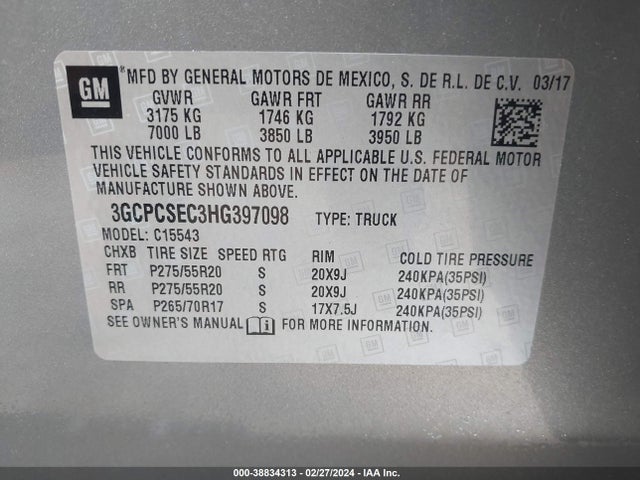 Chevrolet Silverado 1500 1lz 2017 3GCPCSEC3HG397098 Image 9