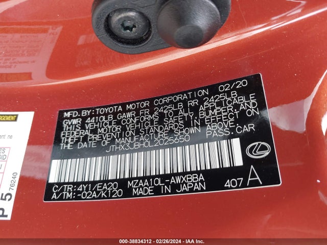 JTHX3JBH0L2025650 Lexus UX 200
