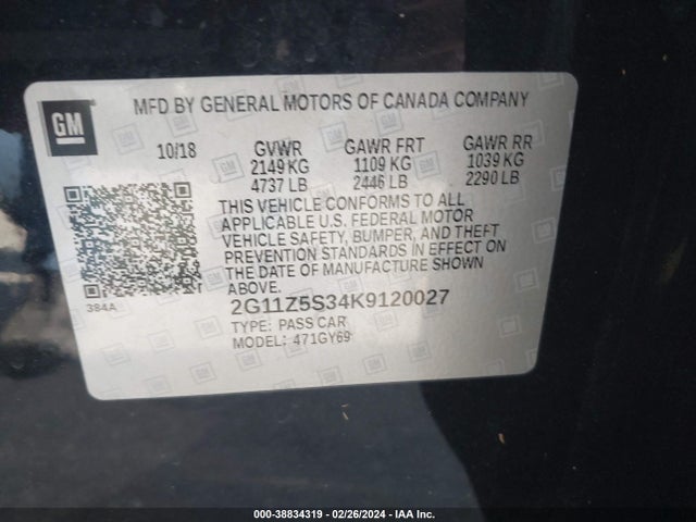 Chevrolet IMPALA LT 2019 2G11Z5S34K9120027 Image 9