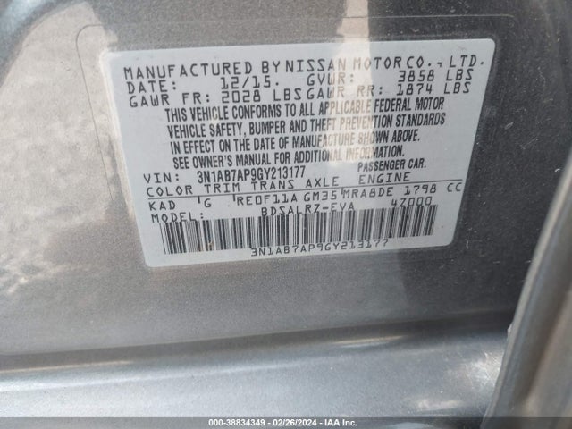 Nissan SENTRA SR 2016 3N1AB7AP9GY213177 Image 9
