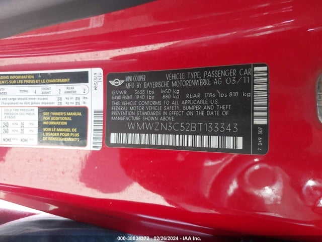 2011 MINI COOPER WMWZN3C52BT133343 Photo 8