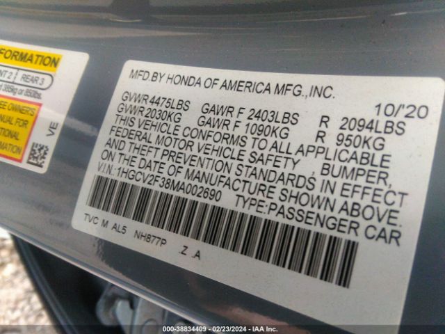 1HGCV2F38MA002690 Honda Accord Sport 2.0t