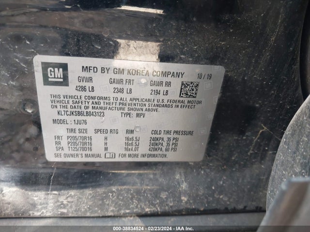 Chevrolet Trax Fwd Ls 2020 KL7CJKSB6LB043123 Image 9