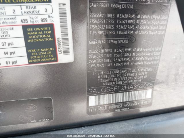 SALGS5FE2HA359065 Land Rover Range Rover 5.0l V8 Supercharged