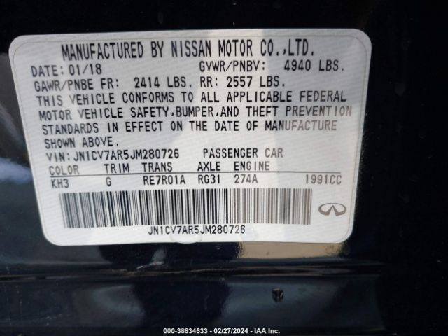 JN1CV7AR5JM280726 Infiniti Q50 2.0t Pure