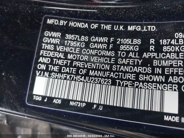 Honda CIVIC EX 2018 SHHFK7H54JU237623 Image 9