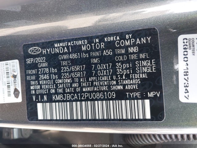 KM8JBCA12PU086109 Hyundai Tucson Hybrid Blue