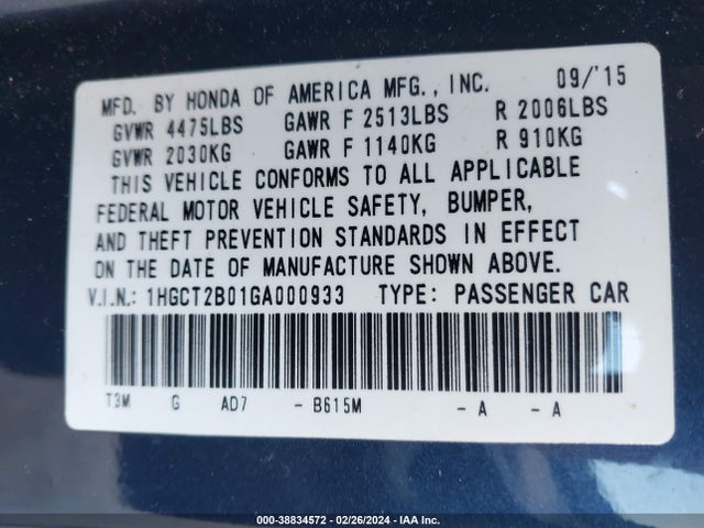 Honda Accord Touring 2016 1HGCT2B01GA000933 Image 9