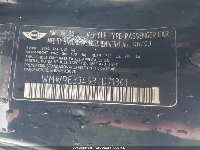 2003 MINI COOPER S WMWRE33493TD71301 Photo 8