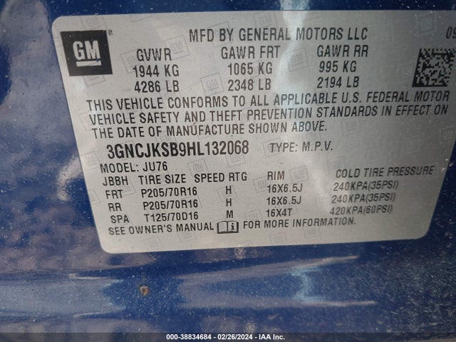 Chevrolet TRAX LS 2017 3GNCJKSB9HL132068 Image 9