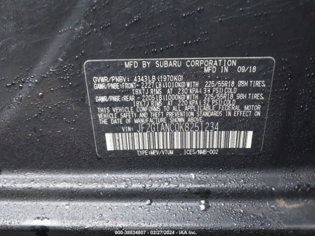 JF2GTANC0K8251234 Subaru Crosstrek 2.0i Limited