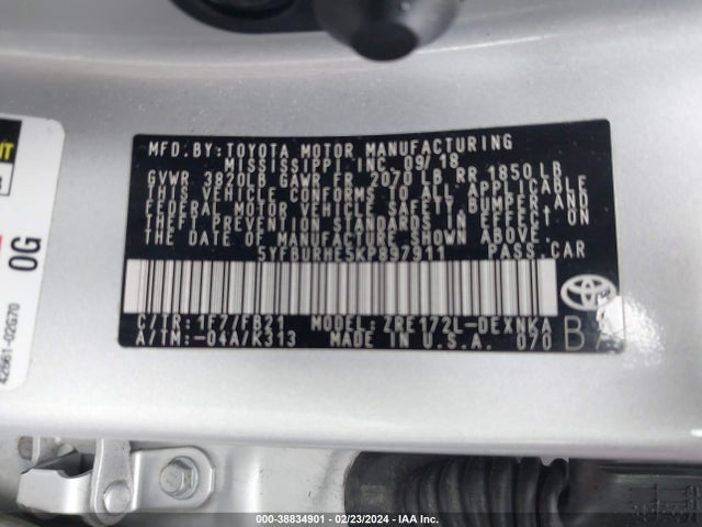 Toyota COROLLA LE 2019 5YFBURHE5KP897911 Image 9