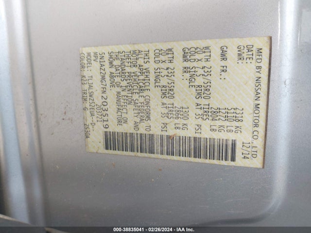 Nissan Murano Platinum 2015 5N1AZ2MG7FN203519 Image 9