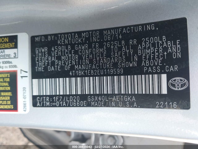 Toyota AVALON XLE 2014 4T1BK1EB2EU119599 Image 9