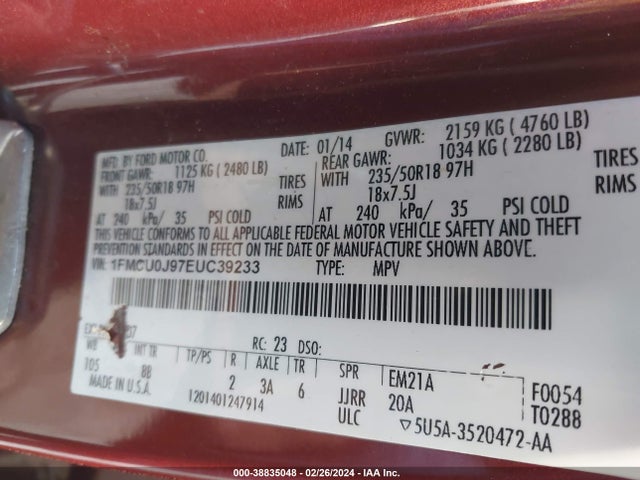 Ford Escape Titanium 2014 1FMCU0J97EUC39233 Image 9
