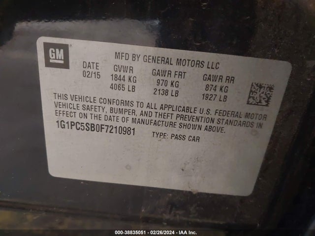Chevrolet Cruze 1lt Auto 2015 1G1PC5SB0F7210981 Image 9