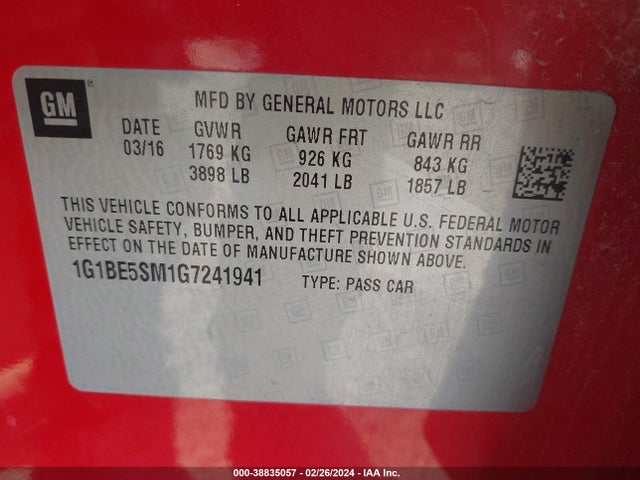 Chevrolet Cruze Lt Auto 2016 1G1BE5SM1G7241941 Image 9