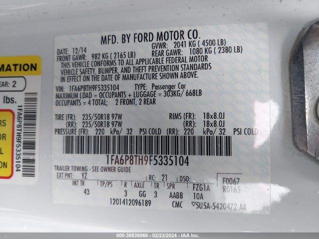 Ford Mustang Ecoboost 2015 1FA6P8TH9F5335104 Image 9