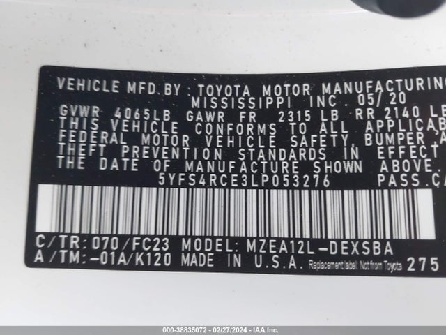 Toyota COROLLA SE 2020 5YFS4RCE3LP053276 Image 9