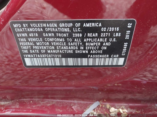 1VWAT7A3XFC071210 Volkswagen Passat 1.8t Limited Edition