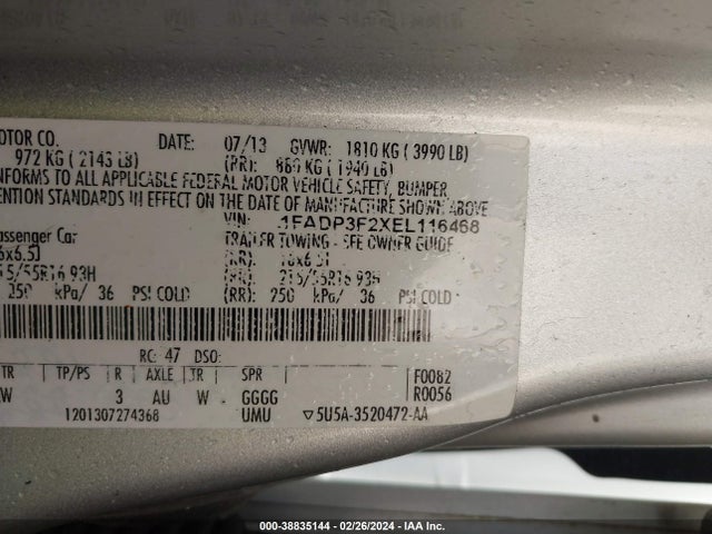 2014 FORD FOCUS SE VIN: 1FADP3F2XEL116468