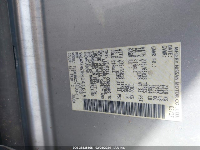 Nissan MURANO SL 2017 5N1AZ2MG1HN141618 Image 9