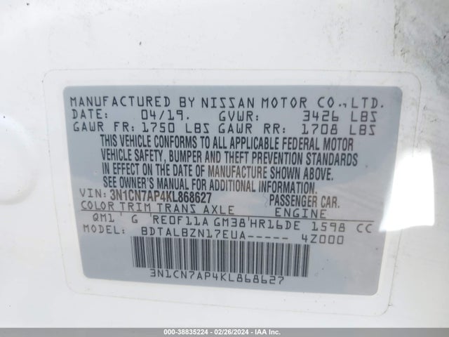 Nissan Versa 1.6 Sv 2019 3N1CN7AP4KL868627 Image 9