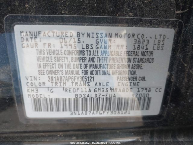 3N1AB7AP6FY305121 Nissan SENTRA SV