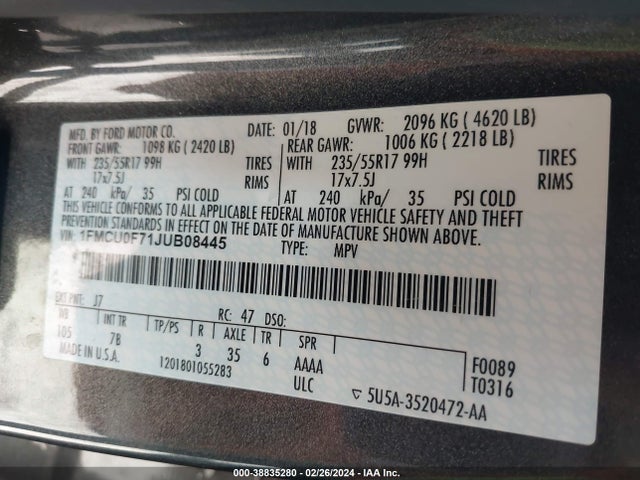 Ford ESCAPE S 2018 1FMCU0F71JUB08445 Image 9