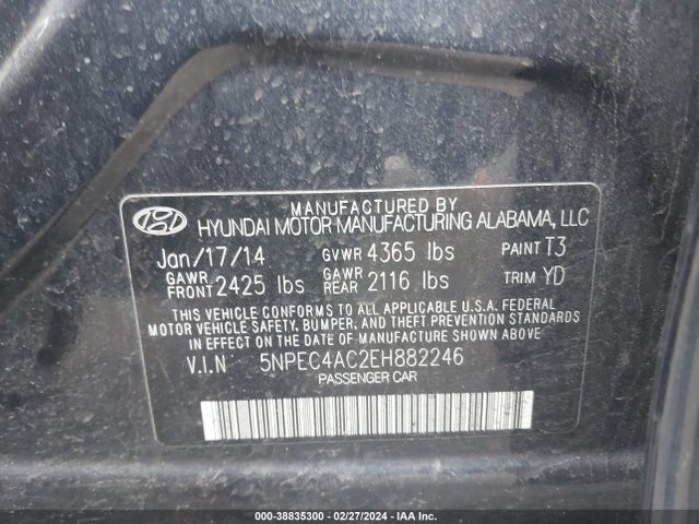 Hyundai Sonata Limited 2014 5NPEC4AC2EH882246 Image 9