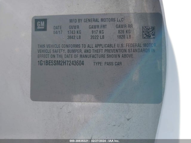 Chevrolet Cruze Lt Auto 2017 1G1BE5SM2H7243604 Image 9