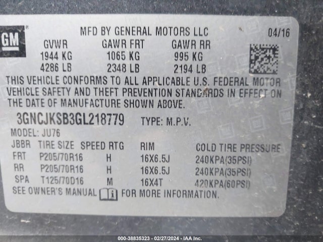 Chevrolet Trax 1ls 2016 3GNCJKSB3GL218779 Image 9