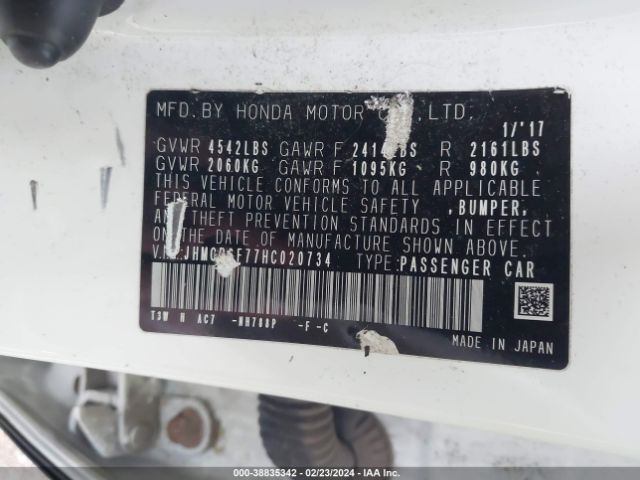 JHMCR6F77HC020734 Honda Accord Hybrid Touring