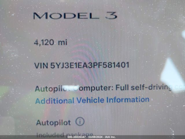 5YJ3E1EA3PF581401 Tesla Model 3 Rear-wheel Drive