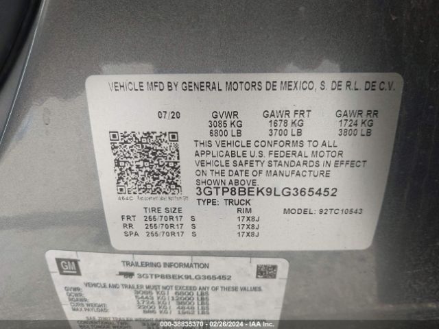 3GTP8BEK9LG365452 GMC Sierra 1500 2wd  Short Box Sle