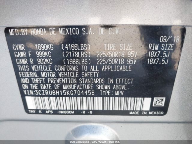 3CZRU6H15KG704456 Honda HR-V SPORT
