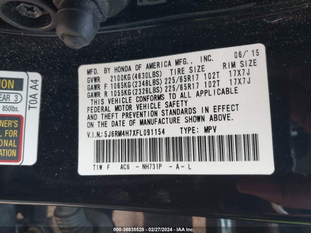 Honda Cr-v Ex-l 2015 5J6RM4H7XFL091154 Image 9