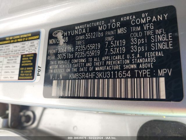 KM8SR4HF3KU311654 Hyundai Santa Fe Xl Limited Ultimate