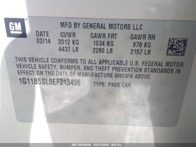 1G11B5SL0EF213496 Chevrolet Malibu 1ls