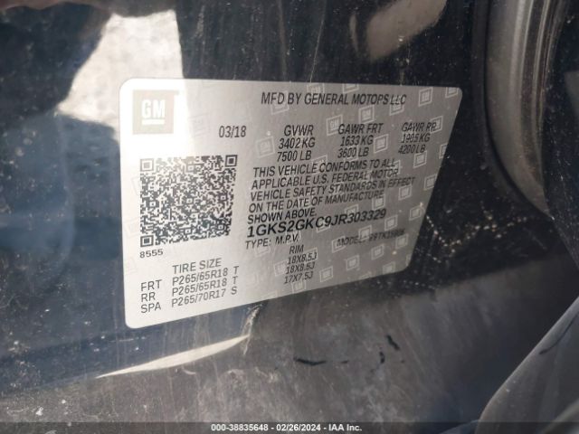 1GKS2GKC9JR303329 GMC Yukon Xl Slt