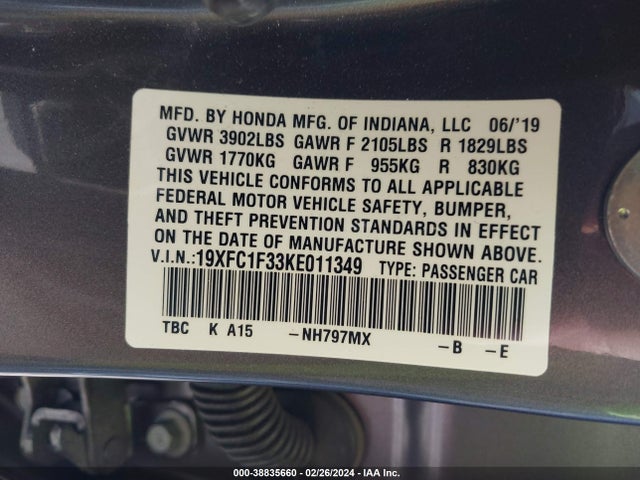 Honda CIVIC EX 2019 19XFC1F33KE011349 Image 9