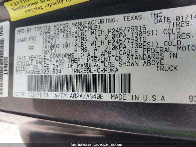 Toyota Tacoma Prerunner 2014 5TFTX4GN5EX031034 Image 9