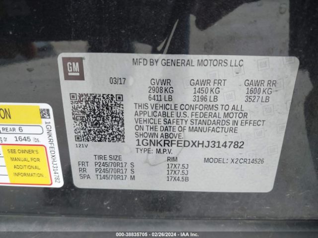 1GNKRFEDXHJ314782 Chevrolet Traverse Ls