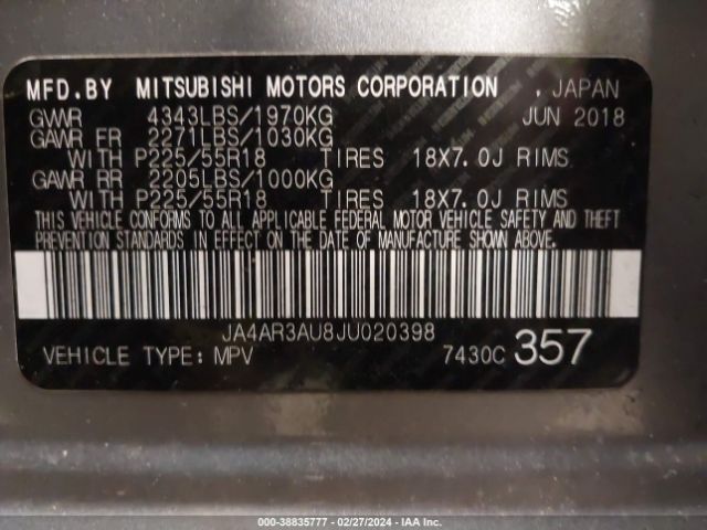 JA4AR3AU8JU020398 Mitsubishi Outlander Sport 2.0 Es/2.0 Le