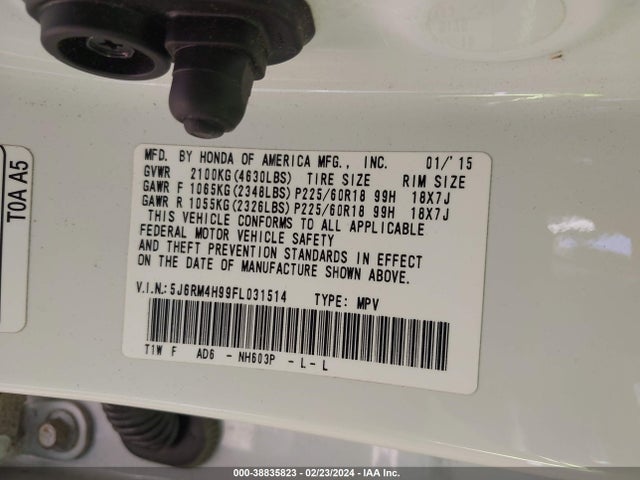 Honda Cr-v Touring 2015 5J6RM4H99FL031514 Image 9